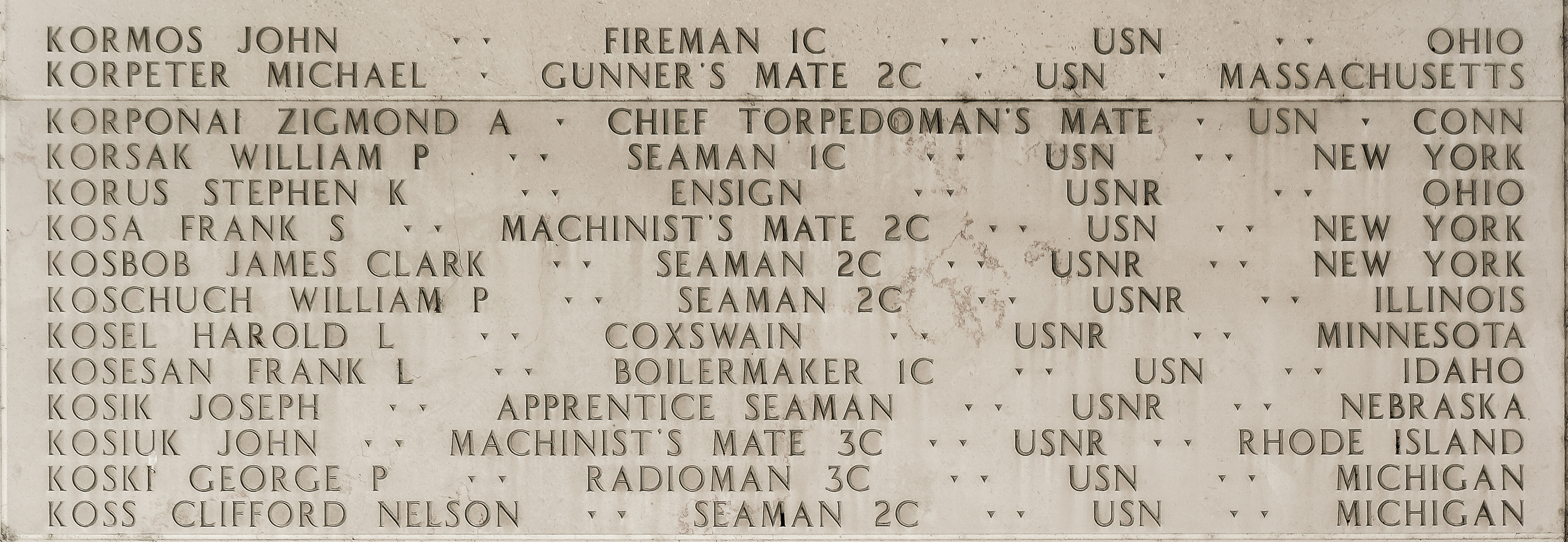 George P. Koski, Radioman Third Class